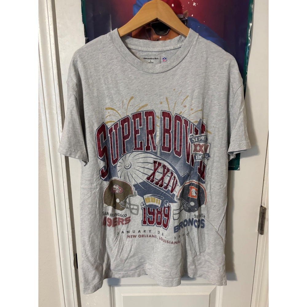 Abercrombie & Fitch NFL Super Bowl XXIV 1989 49ers Broncos T-Shirt Gray Large